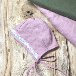 Linen Baby Bonnet with Lace | Sun Bonnet