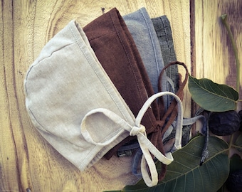 Linen Baby Bonnet: Natural Fabric, Organic Cotton Lined
