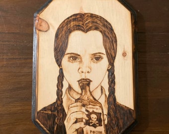 Wednesday Addams handmade pyrographic art