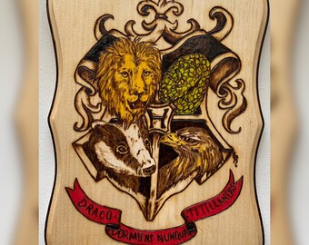 Hogwarts creat wood burned art(ready to ship)