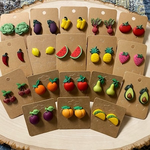 Fruits and Veggie stud earrings and pins