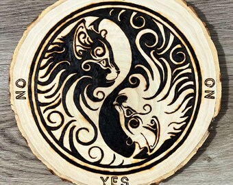 Balance cats wood burned art