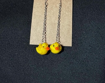 Handmade glass duck earrings