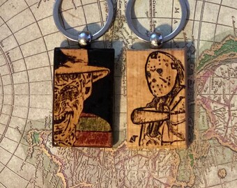 wood burned art keychain