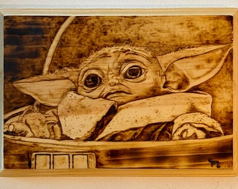 The Child(Grogu) wood burned art piece