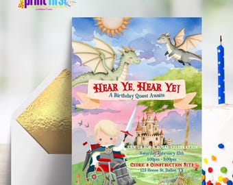 Knight with Dragons Quest Birthday Invitation Inclusion (Wheelchair) Instant Download | Corjl Customizable | 5 x 7 Editable - BL