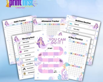 Mermaid Reward Chart BUNDLE | Printable Charts | Daily Habit Tracker | Kids Routine Sticker Chart | Reward Morning Bedtime Allowance