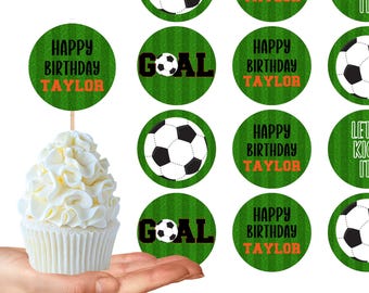 Soccer Party | Futbol Birthday Party Cupcake Topper 2" Round |  Editable Customizable Template 2" Rounds | Canva Digital Download