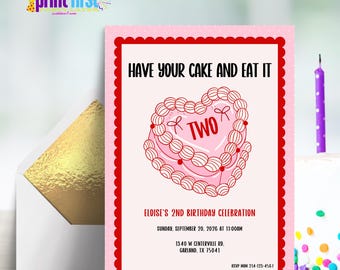 Have Your Cake and Eat It Two Party Invite | Editable Template 5x7 | Corjl Download