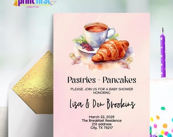Baby Shower Brunch Invitation | Pastries + Pacifiers Party Invite | Editable Customizable Template 5x7 | Corjl Digital Download - PINK