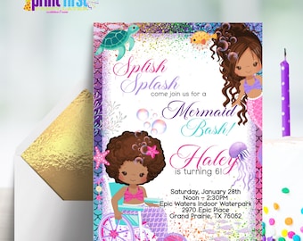 Mermaid Birthday Invitation Inclusion (Wheelchair) Instant Download | Corjl Customizable | 5 x 7 Editable - AA-XX