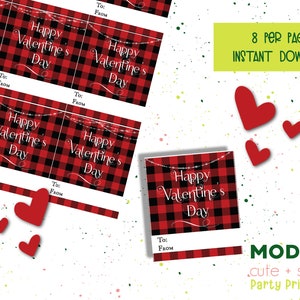 Cartoline stampabili di buon San Valentino / Buffalo Plaid tradizionale / Cartolina di San Valentino per la scuola / Bomboniera stampabile / Download istantaneo
