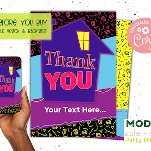 90s House Party Dankeschön Karte | 4 x 6 | Zurücklehnen | Geburtstag Dankbarkeit - Digitaler Download