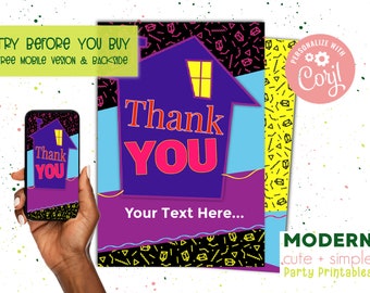90s House Party Thank You Card  | 4 x 6 | Kick Back | Birthday Gratitude- Digital Download