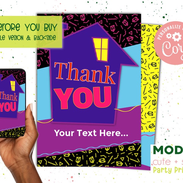 90s House Party Thank You Card  | 4 x 6 | Kick Back | Birthday Gratitude- Digital Download