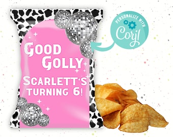 Disco Dolly Cowgirl Birthday Chip Bag | Digital Party Chip Decoration | Invite Template for Party | Corjl Instant Printable Digital Download