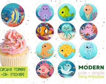 Sous la mer Ocean 2" Tags Round | Summer Party | Ocean Sea Creatures Party | Téléchargement numérique imprimable instantané