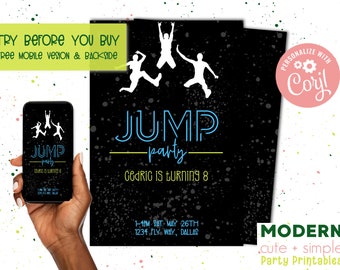Jump Party Invitation | Birthday Invitation | Party Invite | Editable Customizable Template, Cute Bears | 4 x 6 | Digital Download