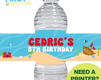 Merboy Mermaid Boy Birthday Water Bottle Label | Summer Boy Cute | Editable Customizable Template | Canva Digital Download