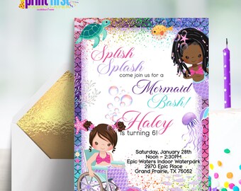 Mermaid Birthday Invitation Inclusion (Wheelchair) Instant Download | Corjl Customizable | 5 x 7 Editable - BR-AA