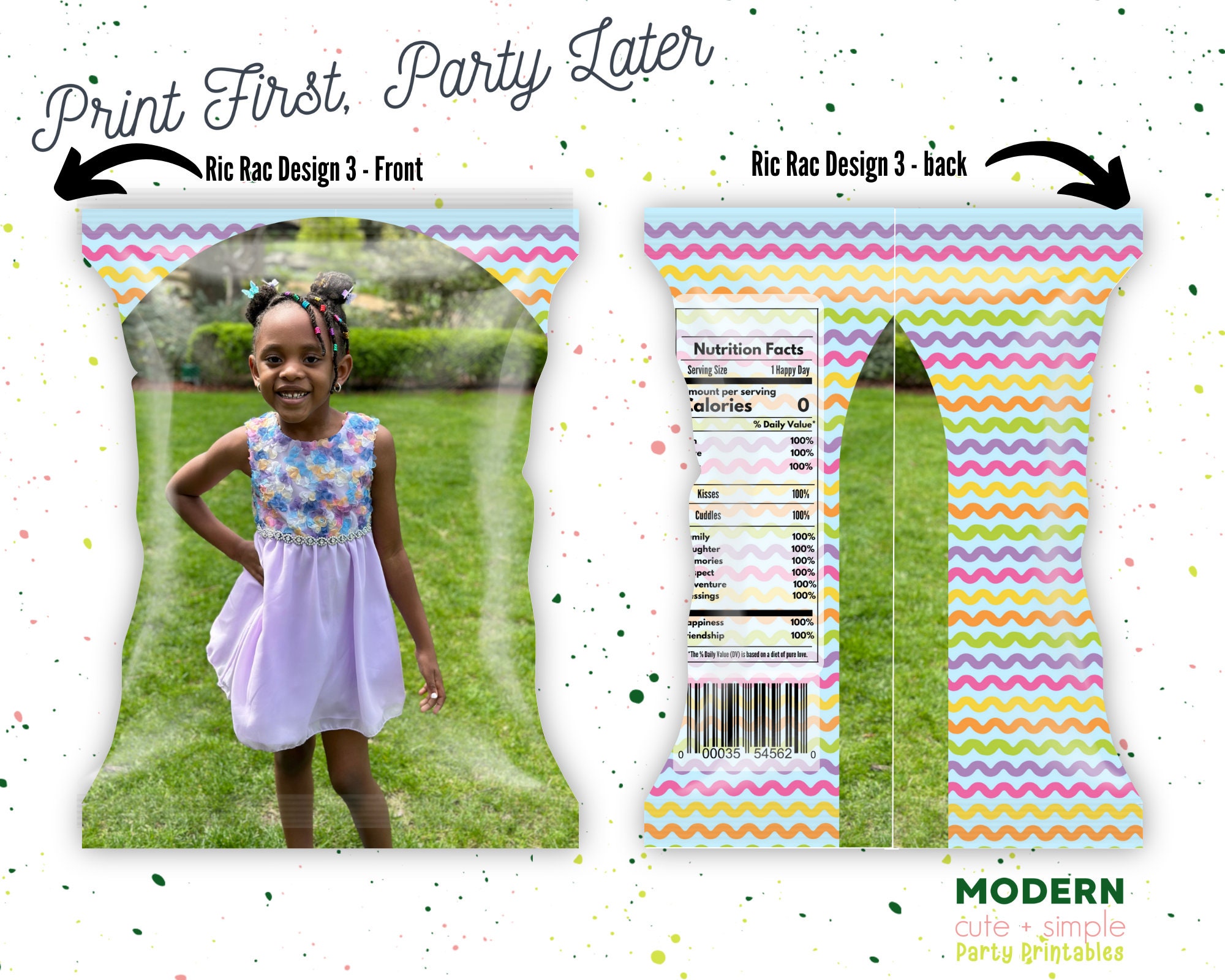 Template For Paper Ric Rac Ric Rac Party Chip Bag | Pastel Cute Invite | Editable Customizable ...