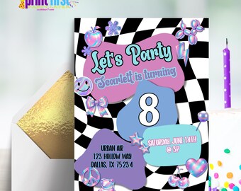 Holographic Party Invitation | Space Cowgirl Balloon Party Invite | Editable Customizable Template 5x7 | Corjl Digital Download