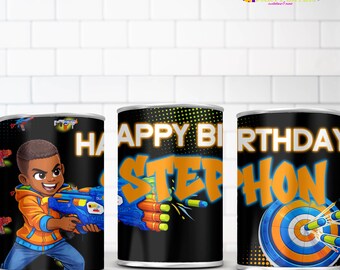 Dart Gun Blaster Birthday Party Chip Can Label | Party Favor | Editable Customizable Template  | Corjl Instant Digital Download