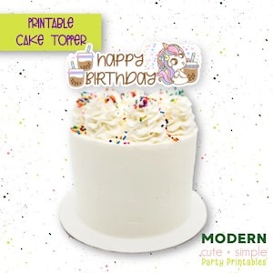 Unicorn Boba Par Tea Milk Tapioca Taro Cake Topper or Centerpiece | Bubble Tea Birthday | Tea Party Decors | Instant Download