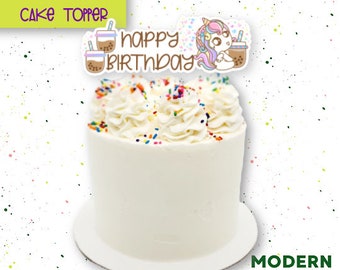 Licorne Boba Par Thé Lait Tapioca Taro Cake Topper ou Centre de table | Anniversaire de thé à bulles | Décors de thé | Téléchargement instantané