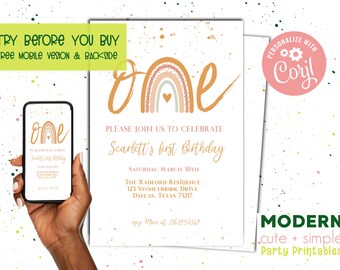 Boho Moderne Geburtstagsparty Einladung | Bearbeitbar, Personalisieren und drucken zu Hause | Einladung | Personalisierter Digitaler Sofort-Download- 13 x 18 cm