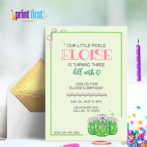 Little Pickle Party Invitation | Kind of a Big Dill Party Invite | Editable Customizable Template 5x7 | Corjl Digital Download