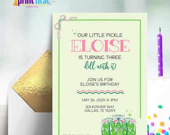 petite invitation de fête de cornichons | une sorte d'invitation à une fête à l'aneth | Modèle personnalisable modifiable 5 x 7 | Téléchargement numérique Corjl