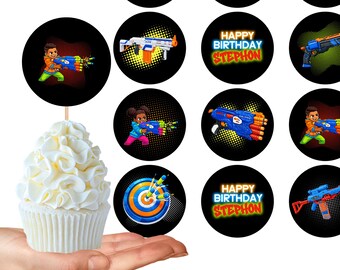 Dart Gun Blaster Birthday Party Custom Cupcake Topper Template | Party Favor | Editable Template  | Corjl Instant Digital Download