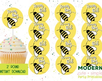 What Will It Bee Gender Reveal Baby Shower Printable Sticker Cupcake Toppers  - 2" Round - Instant Digital Download
