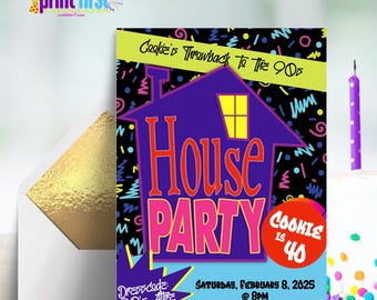Einladungskarte zur Haus-Party | 90er Jahre Retro Party Einladen | Bearbeitbare anpassbare Vorlage 13x18 | Corjl Digitaler Download