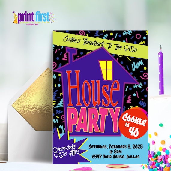 House Party Invitation | Throwback 90s Party Invite | Editable Customizable Template 5x7 | Corjl Digital Download