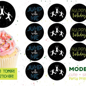 Jump Party Cupcake Topper Printable | Party Invite | Jump Bounce Play | 2&quot; Round Label | Digital Download
