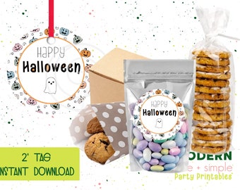 Happy Halloween  Cupcake Topper | Sticker |  Print at Home | Pastel Pumpkin | Digital Instant Download | DIY