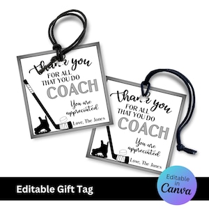 Bedankt coach hockey 2" x 2 - coach cadeaukaartje, waardering van de school, geweldige coach, afdrukbare einde seizoen, DIY bewerkbare sjabloon | Canva
