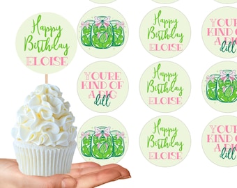 Little Pickle Party Custom Cupcake Topper Template | Kind of a Big Dill Party Sticker | Editable 2" Round Sticker | Corjl Digital Download