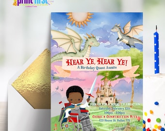 Knight with Dragons Quest Birthday Invitation Inclusion (Wheelchair) Instant Download | Corjl Customizable | 5 x 7 Editable