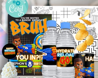 Dart Gun Blaster Birthday Party BUNDLE | DIY Nerf Party | Custom Template | Corjl Digital Download