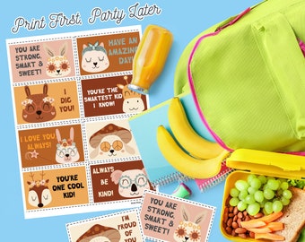 8 Boho Animals Lunch Box Notes for Kids | Printable Digital Download | Lunch Box Motivational Notes
