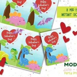 Carte stampabili di San Valentino con dinosauri / Carta regalo scuola Dino carina / Carta di San Valentino / Carte favore stampabili / Download istantaneo