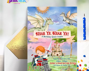 Knight with Dragons Quest Birthday Invitation Inclusion (Wheelchair) Instant Download | Corjl Customizable | 5 x 7 Editable - RH
