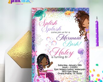 Mermaid Birthday Invitation Inclusion (Wheelchair) Instant Download | Corjl Customizable | 5 x 7 Editable - AA - LA