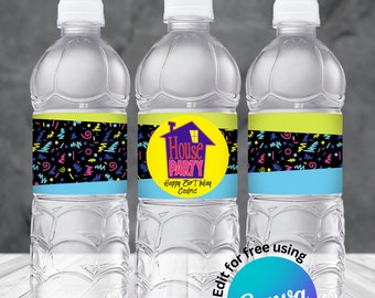 Etichetta bottiglia d'acqua per feste in casa anni '90 Compleanno / Hip Hop anni '90 carino / Modello personalizzabile modificabile / Download digitale Canva