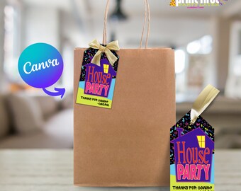 House Party Gift Tags | Throwback 90s Party | Editable Customizable Template 2" x 3.5" | Canva Digital Download