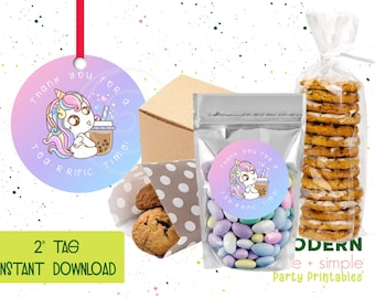 Invitation Taro de tapioca de lait de thé de pair de Boba de licorne | Invitation à une fête | Étiquette ronde | Téléchargement instantané numérique imprimable