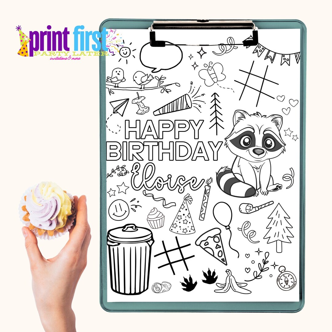 Raccoon Birthday Party Placemat | Cute Woodland Critters | Editable ...